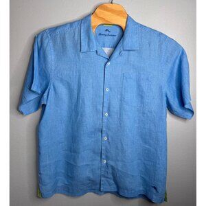 Tommy Bahama 100% Linen Blue Short Sleeve Button Up Casual Shirt XL/TG